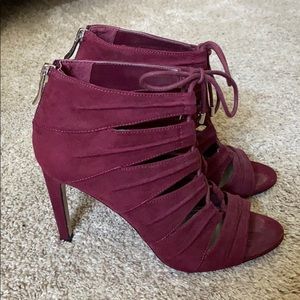 BcBGeneration wine lace-up peep toe booties